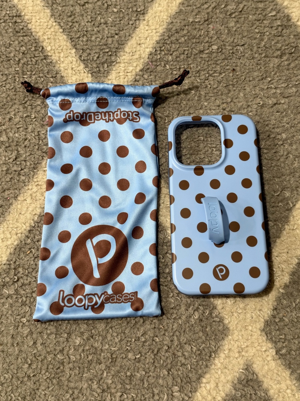Loopy Case Light Blue Phone Case with Brown Polka Dots and Matching Case
